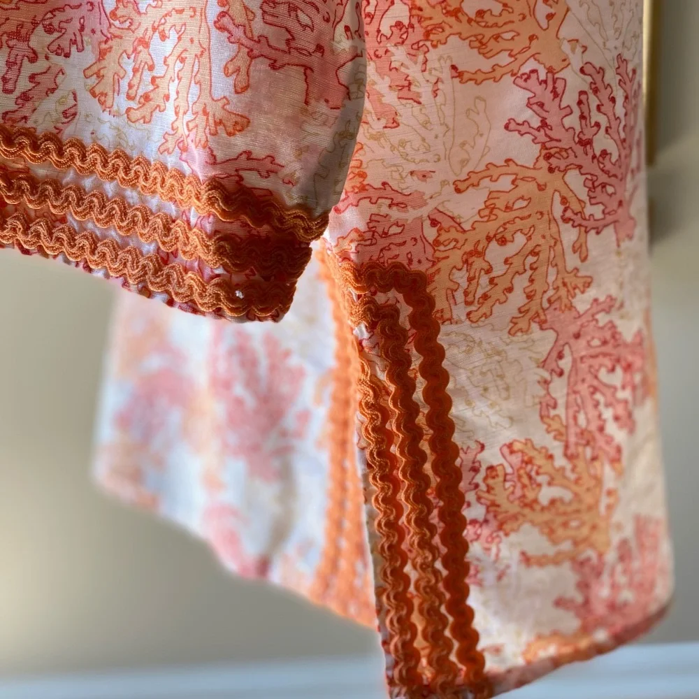 šŖø J. Jill sz.S Orangeā Multi Linen Blend Coral Reef Print Tunic Top Blouse - Picture 8 of 16